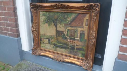 Schilderij olieverf Holland Baks boerderij landschap kippen, Antiek en Kunst, Kunst | Schilderijen | Klassiek, Ophalen of Verzenden