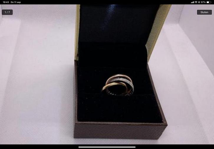 Ring goud met diamanten tricolore, Sieraden, Tassen en Uiterlijk, Ringen, Nieuw, Dame, 18 tot 19, Goud, Ophalen of Verzenden