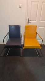 4 design stoelen (3 blauw 1geel) voor eettafel of losstaand, Ophalen, Blauw