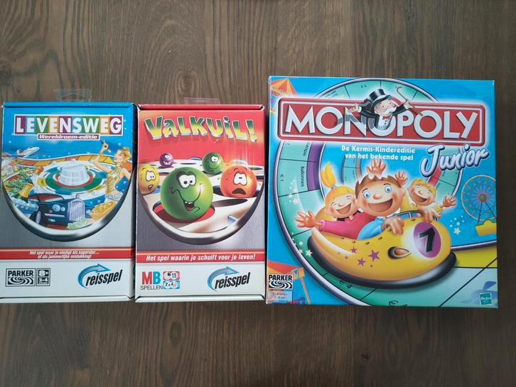 Spellenpakket: Levensweg, Valkuil & Monopoly Junior, Hobby en Vrije tijd, Gezelschapsspellen | Bordspellen, Gebruikt, Reisspel