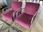 Twee fauteuils met buizenframe - roze/paars, Gebruikt, 75 tot 100 cm, Metaal, Ophalen