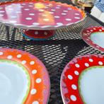 Oilily taartschaal en 3 ontbijtbordjes, Huis en Inrichting, Keuken | Servies, Ophalen, Gebruikt, Overige stijlen, Bord(en)