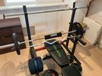 Halterbank met verschillende halterstangen, Ophalen of Verzenden, Zo goed als nieuw, Rug, Fitnessbank