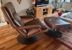 Artifort F140 relaxfauteuil met voetenbank - Bruin leer, Ophalen of Verzenden, Gebruikt, Leer, 75 tot 100 cm