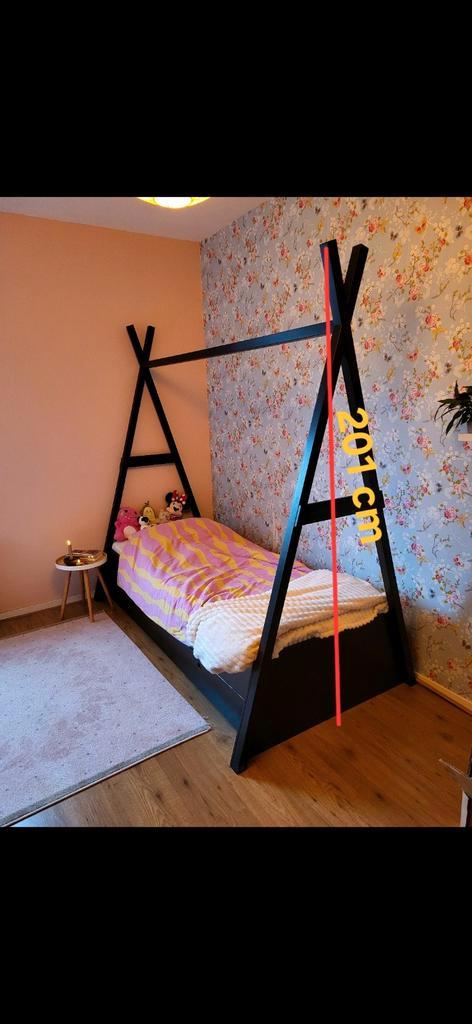 !! gratis !! Zwart 1 persoons bed 80x200, Kinderen en Baby's, Kinderkamer | Bedden, Gebruikt, 180 cm of meer, 70 tot 85 cm, Lattenbodem