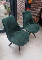 Twee groene stoelen met metalen poten, Huis en Inrichting, Stoelen, Ophalen, Gebruikt, Overige kleuren, Twee