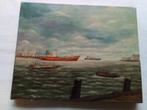 Vintage schilderij van een bootje, Ophalen of Verzenden
