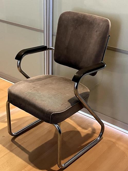 Vintage stoel jaren 50, Huis en Inrichting, Stoelen, Gebruikt, Eén, Metaal, Stof, Overige materialen, Grijs, Ophalen