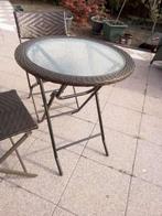 Bruin polyRotan tuin/balkon ronde tafel, geharde glasplaat, Ophalen of Verzenden, Nieuw, Rond, Wicker