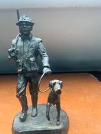 Bronzen Beeld Jager met Hond, Antiek en Kunst, Ophalen of Verzenden