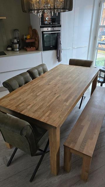 Eiken Eettafel + Bank - 180x85 & 160x30 beschikbaar voor biedingen