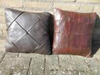 Vintage lederen kussen, Huis en Inrichting, Woonaccessoires | Kussens, Ophalen of Verzenden, Gebruikt, Vierkant