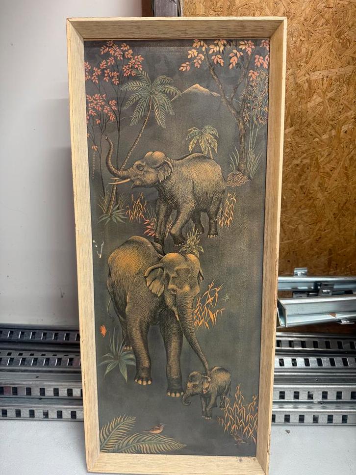 Vintage 'Elephant Family' Print van R. Samaraweera, Antiek en Kunst, Kunst | Litho's en Zeefdrukken, Ophalen of Verzenden