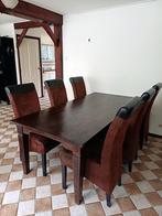 Eettafel 220x100 koloniaal donker teakhout met 6 stoelen, Ophalen, Gebruikt, Koloniaal, 4 tot 6 stoelen