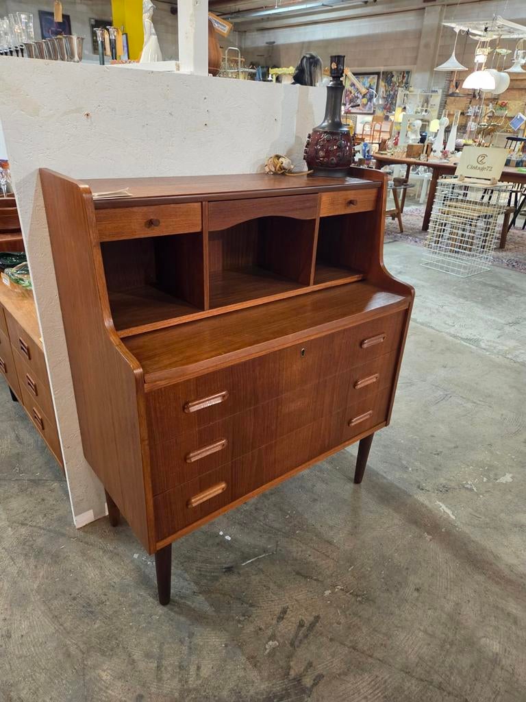 Vintage Mid-Century secretaire teak uit Denemarken, Ophalen, Gebruikt, Vintage, X