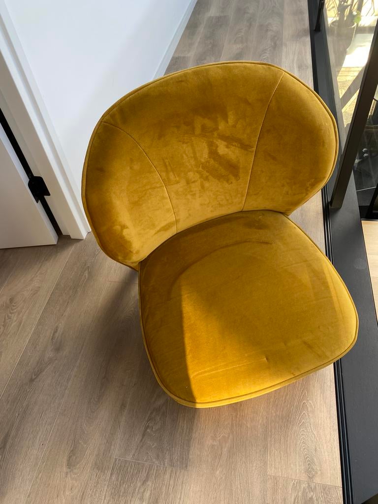 Okergeel velvet stoeltje Sara Wood, Ophalen of Verzenden, Gebruikt, Minder dan 75 cm, 50 tot 75 cm