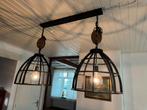 Industriële hanglamp met katrol, Huis en Inrichting, Lampen | Hanglampen, Ophalen, Zo goed als nieuw, Metaal, Minder dan 50 cm