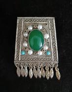 Vintage Bezalel Filigraan Hanger Broche Jade & Parel, Met edelsteen, 4 tot 7 cm, Gebruikt, Ophalen of Verzenden