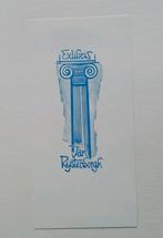 Exlibris Jan Rijsterborgh (zuil, blauw, Jan Battermann 1967), Antiek en Kunst, Kunst | Etsen en Gravures, Ophalen of Verzenden
