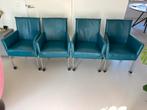4 leren eetkamer stoelen op wieltjes kleur petrol, Ophalen, Overige kleuren, Leer, Zo goed als nieuw