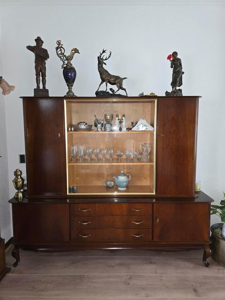 Mooie vintage vitrinekast, Huis en Inrichting, Kasten | Dressoirs, Gebruikt, 100 tot 150 cm, 25 tot 50 cm, Met lade(s), Met deur(en)