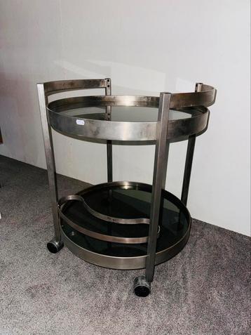 Retro vintage trolley tafel barmeubel rookglas beschikbaar voor biedingen