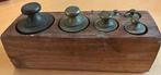 Vintage messing houtenblok met 8 gewichten, Antiek en Kunst, Ophalen of Verzenden