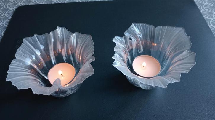 Målerås Glasbruk Zweden set waxinelichthouders bloem, Antiek en Kunst, Antiek | Glas en Kristal, Ophalen of Verzenden