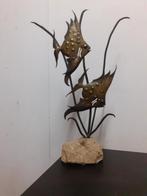 decoratie vissen metaal op stenen voet jaren 70 design retro, Antiek en Kunst, Ophalen of Verzenden