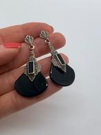 X239 Prachtige vintage zilveren oorbellen onyx markasiet, Sieraden, Tassen en Uiterlijk, Oorbellen, Hangers, Ophalen of Verzenden