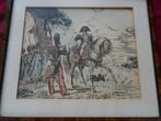 Antieke prent handingekleurd Napoleon te paard soldaten, Antiek en Kunst, Ophalen of Verzenden