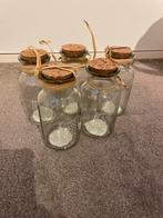 5 Nieuwe Glazen Potten/Flesjes l vaasjes met Kurk, Overige kleuren, Nieuw, Ophalen of Verzenden, Glas