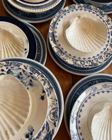 8 persoons servies mix match - blauw wit beschikbaar voor biedingen
