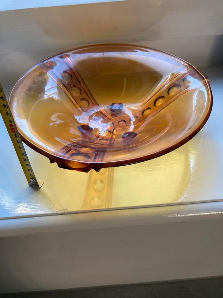 Vintage Amber Glazen Schaal Art deco, Duits, jaren '30, Antiek en Kunst, Antiek | Glas en Kristal, Ophalen of Verzenden