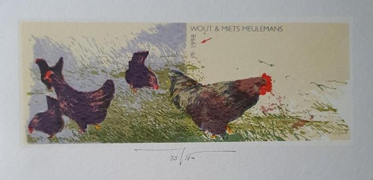 Exlibris / gel. grafiek M. Baeyens, kippen en haan, Antiek en Kunst, Kunst | Etsen en Gravures, Verzenden