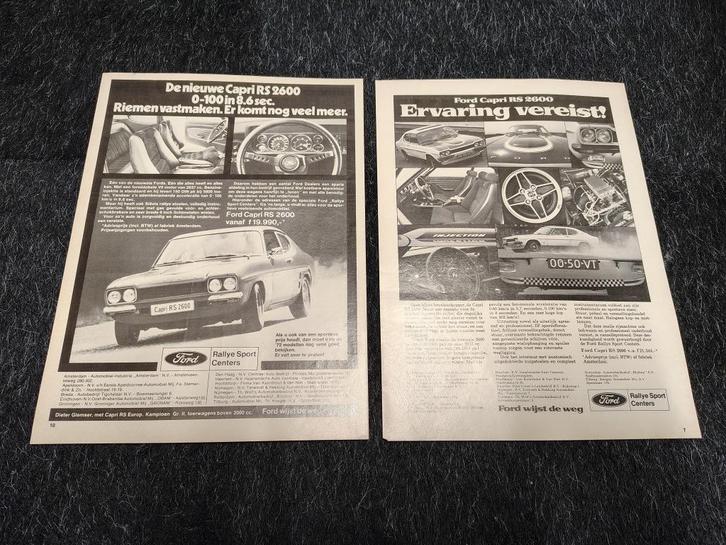 2x Reclame (A4) Ford Capri RS2600 (1972), Verzamelen, Automerken, Motoren en Formule 1, Auto's, Ophalen of Verzenden
