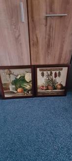 Twee ingelijste schilderijen met keukenstilleven, Minder dan 50 cm, Gebruikt, Oorspronkelijke maker, Ophalen of Verzenden