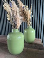 4 groene vazen sets, Ophalen, Minder dan 50 cm, Groen, Glas