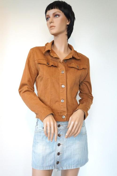 JOSS Prachtig Gerafelde Bruine Jeans/Spijker Jasje L, Kleding | Dames, Jasjes, Kostuums en Pakken, Zo goed als nieuw, Jasje, Maat 42/44 (L)