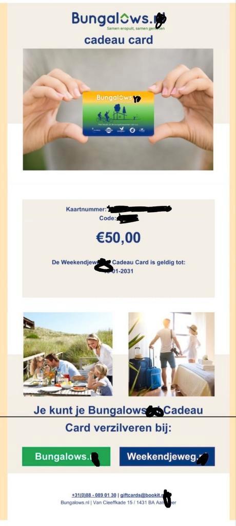 50EUR Cadeaukaart Bungalows, Tickets en Kaartjes, Hotelbonnen