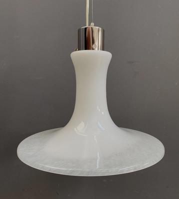 60 jaren NR1 hang lamp wit glas met transparante vlekken beschikbaar voor biedingen