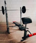Verstelbare BankDrukBank, halterstang & 2x 10kg schijven, Sport en Fitness, Ophalen, Gebruikt, Benen, Fitnessbank