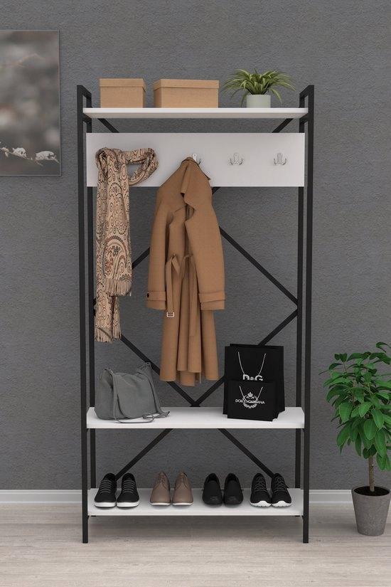 Industriële kapstok met schoenenrek- Wit/Zwart- Industrieel, Huis en Inrichting, Woonaccessoires | Kapstokken, Nieuw, Wandkapstok
