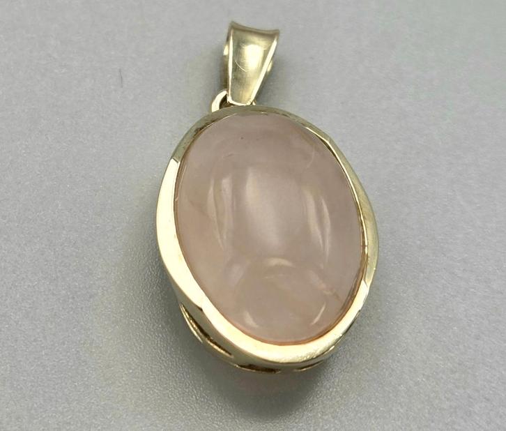 Gouden vintage hanger met edelsteen rozenkwarts. 2025/877., Sieraden, Tassen en Uiterlijk, Kettinghangers, Zo goed als nieuw, Goud