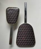 Brocante set spiegel borstel, paars-roze achterkant, Ophalen of Verzenden