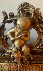 Antieke vergulde spiegel ca. 1850 - kuif met cupido of putto, Ophalen, Rechthoekig, 50 tot 100 cm, 150 tot 200 cm