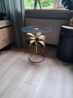 Glazen bijzettafel met goudkleurige voet nu 45 euro, Ophalen, 50 tot 100 cm, Rond, Zo goed als nieuw