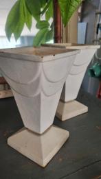 Paar Art Deco Brocante vazen gietijzeren wit geëmailleerd, Antiek en Kunst, Curiosa en Brocante, Ophalen of Verzenden