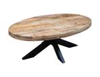 Salontafel ovaal mangohout met spinvoet aanbieding, Ophalen of Verzenden, Nieuw, Ovaal, Metaal