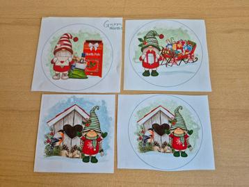 Plaatjes 4 stuks- gnome kerst -1 (opruiming) beschikbaar voor biedingen